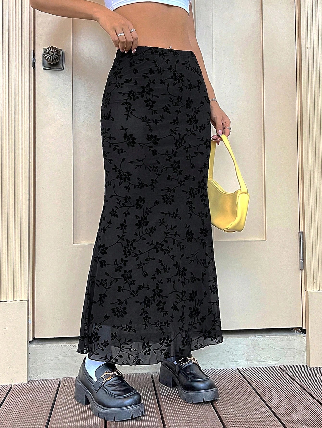 EZwear Floral Print Mermaid Hem Mesh Skirt