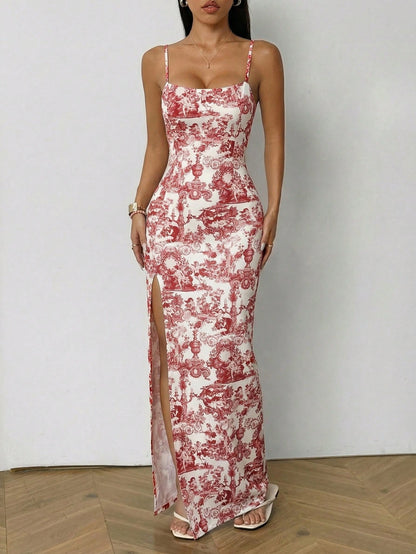 EZwear Ladies Summer New Blue White High Slit Maxi Dress, Suitable For Vacation Wear,Summer Dresses Women, Outfits, Beach Vacation Holiday Sexy