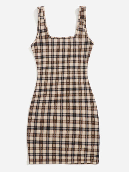 EZwear Plaid Print Cami Dress,Tea Party Dress,Summer Dresses For Women