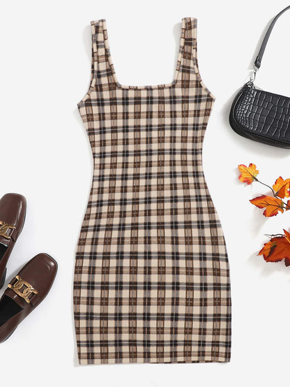 EZwear Plaid Print Cami Dress,Tea Party Dress,Summer Dresses For Women