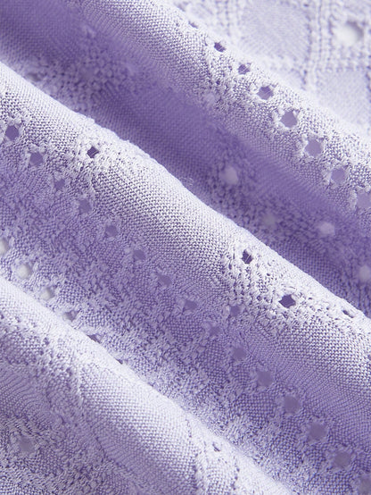 EZwear Plus Size Women Purple Hollow-Out Embroidery Spaghetti Strap Top With Drawstring Details, Summer