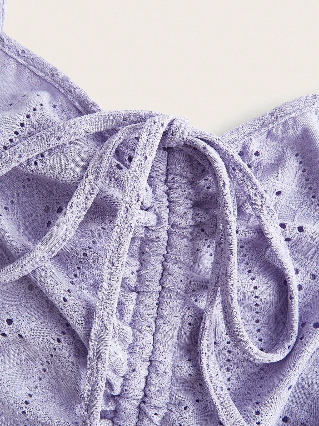 EZwear Plus Size Women Purple Hollow-Out Embroidery Spaghetti Strap Top With Drawstring Details, Summer
