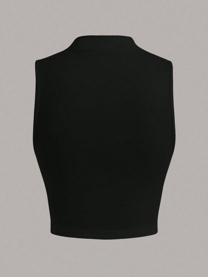 EZwear Summer Going Out Mock Neck Ruched Side White Summer Tank Top