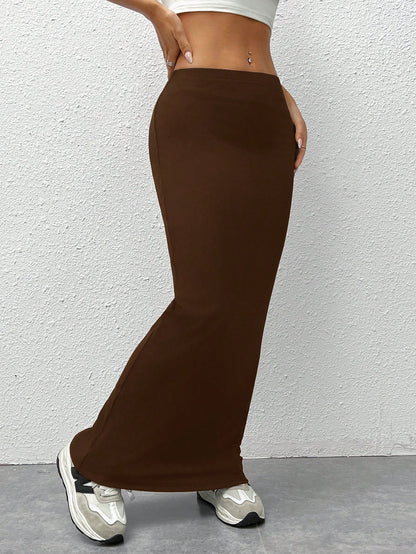 EZwear Women's Knit Tight-Fit Knee-Length Skirt