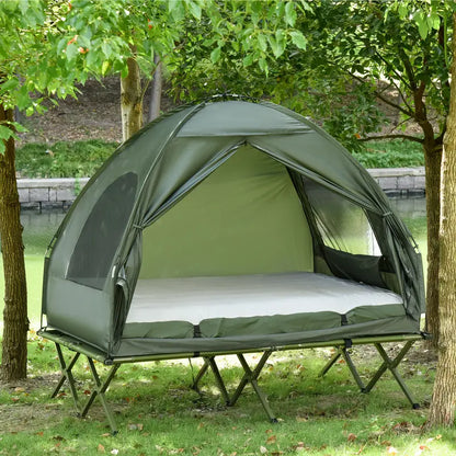 #Summervibes Outsunny 1/2 Person Foldable Camping Cot with Tent, Bedspread, Thick Air Mattress, 4-In-1 Elevated Camping Bed for Outdoor Hiking, Picnic, Travel,summerwins