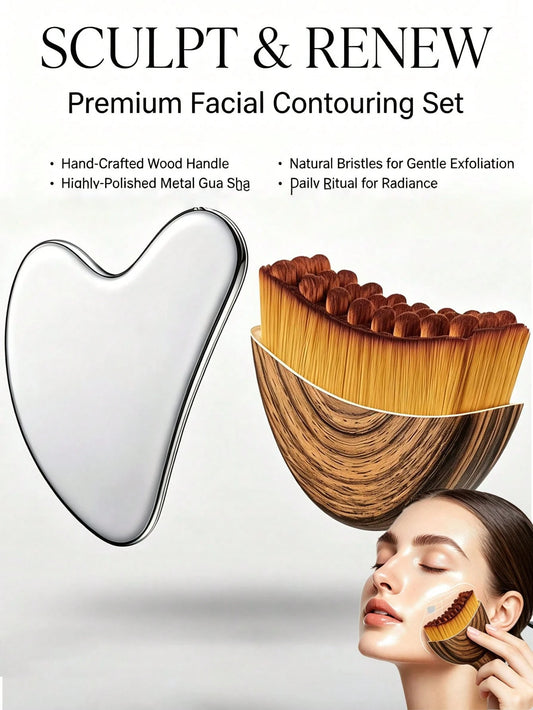 Facial Sculpting Tool Set, Stainless Steel Gua Sha Tool + Soft Bristle Facial Massage Brush, 1/2pcs Skincare Set, Lifting & Sculpting, Reduces Dark Circles And Puffiness, Ideal Gift For Women