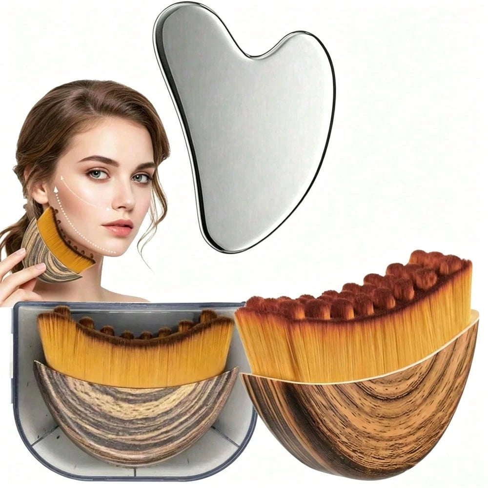 Facial Sculpting Tool Set, Stainless Steel Gua Sha Tool + Soft Bristle Facial Massage Brush, 1/2pcs Skincare Set, Lifting & Sculpting, Reduces Dark Circles And Puffiness, Ideal Gift For Women