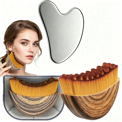 Facial Sculpting Tool Set, Stainless Steel Gua Sha Tool + Soft Bristle Facial Massage Brush, 1/2pcs Skincare Set, Lifting & Sculpting, Reduces Dark Circles And Puffiness, Ideal Gift For Women