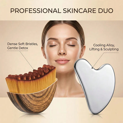 Facial Sculpting Tool Set, Stainless Steel Gua Sha Tool + Soft Bristle Facial Massage Brush, 1/2pcs Skincare Set, Lifting & Sculpting, Reduces Dark Circles And Puffiness, Ideal Gift For Women