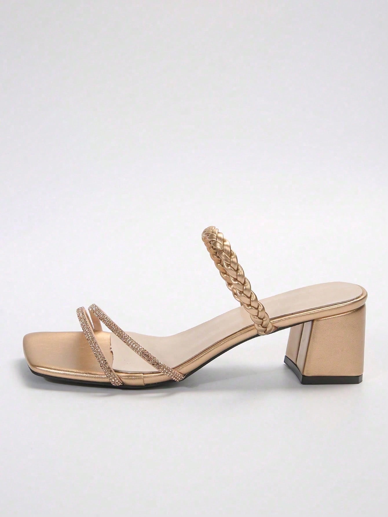 Fairy Style Square Toe Chunky Heel Sandals, Fashion Versatile Multi-Strap French Crystal High Heels For Summer & Autumn