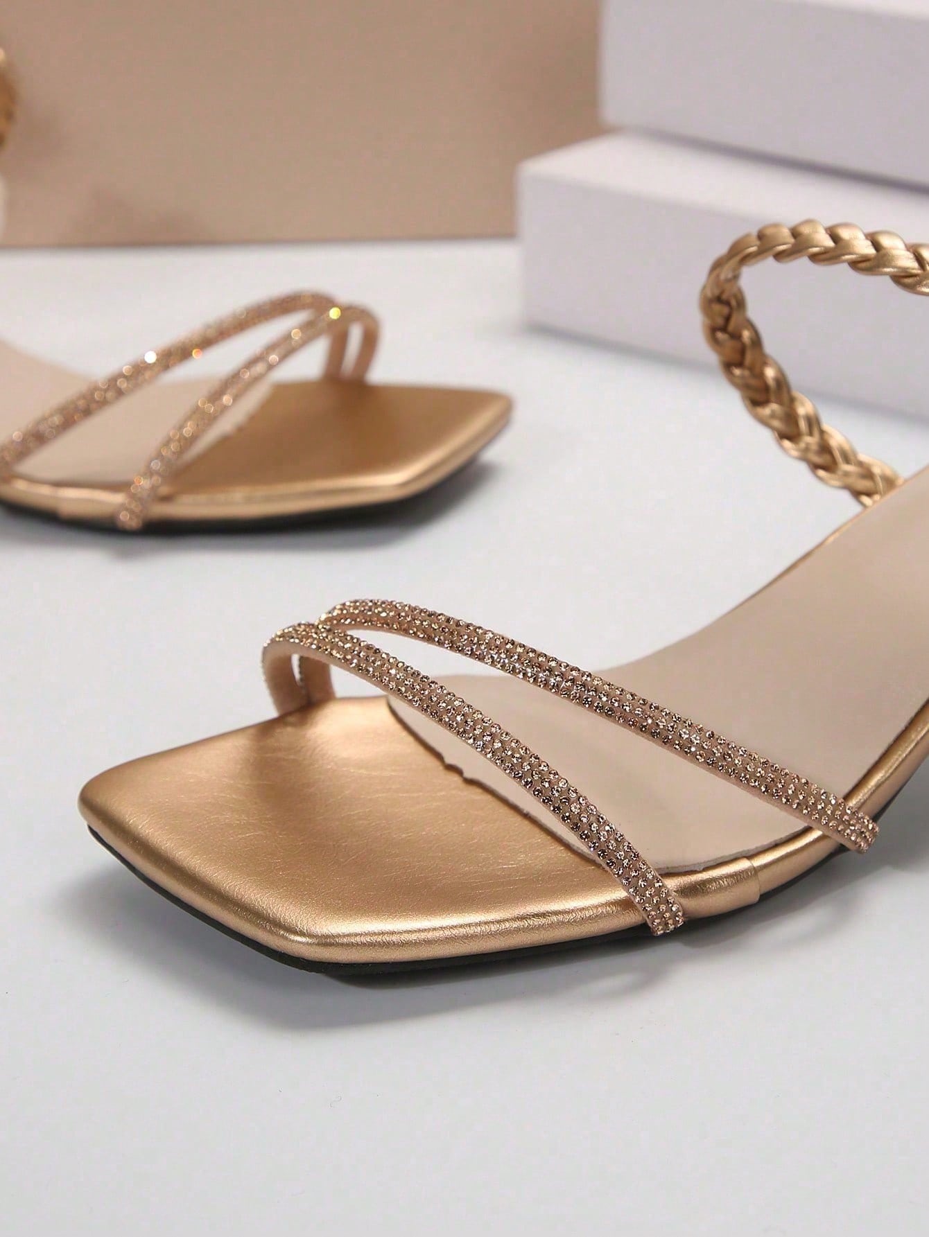 Fairy Style Square Toe Chunky Heel Sandals, Fashion Versatile Multi-Strap French Crystal High Heels For Summer & Autumn