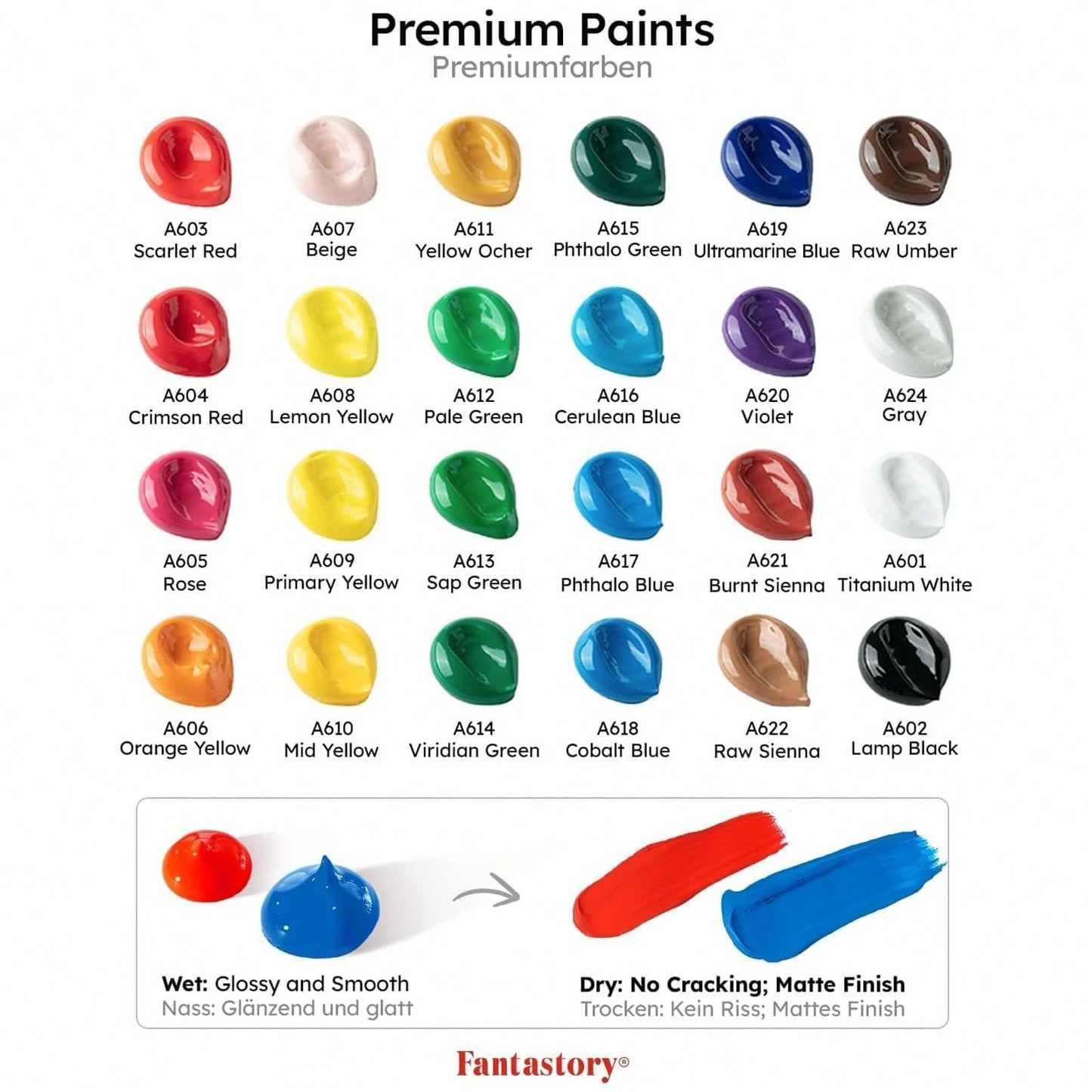 Fantastory Acrylic Paint Set (24 X 2 Oz ) With 12 Brushes – Fade-Resistant, Waterproof Christmas Acrylic Paints For Glass, Canvas, Wood, Ceramics, Models – Ideal For Beginners, Art Students, Hobby Art
