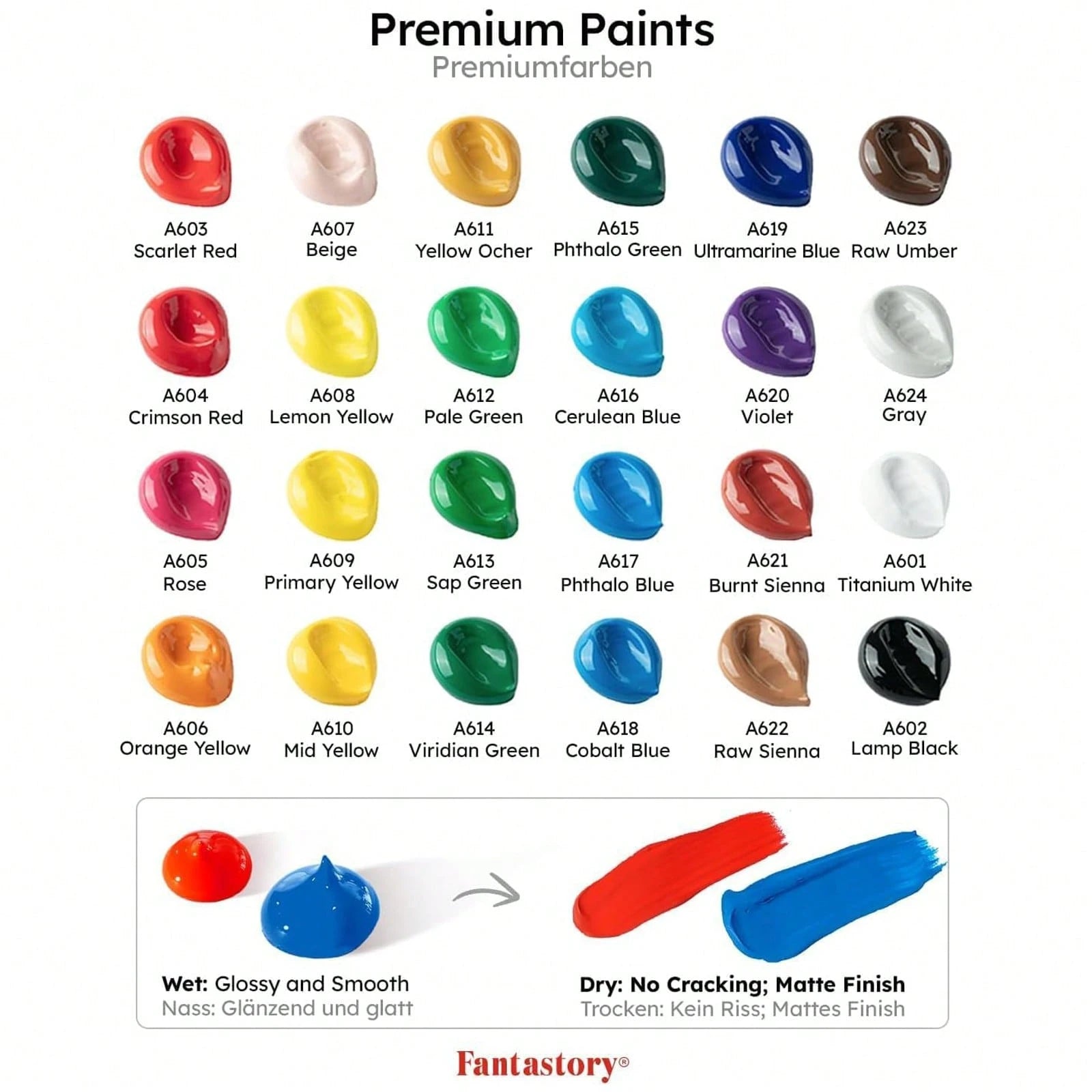 Fantastory Acrylic Paint Set (24 X 2 Oz ) With 12 Brushes – Fade-Resistant, Waterproof Christmas Acrylic Paints For Glass, Canvas, Wood, Ceramics, Models – Ideal For Beginners, Art Students, Hobby Art