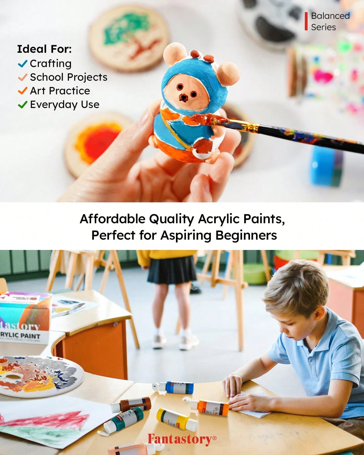 Fantastory Acrylic Paint Set (24 X 2 Oz ) With 12 Brushes – Fade-Resistant, Waterproof Christmas Acrylic Paints For Glass, Canvas, Wood, Ceramics, Models – Ideal For Beginners, Art Students, Hobby Art