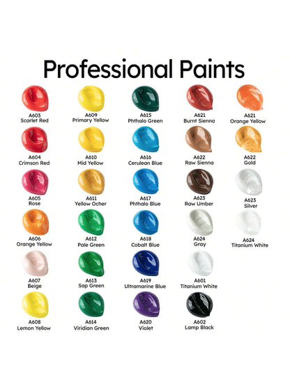 Fantastory Acrylic Paint Set, 28 Classic Colors(2oz), Professional Craft Paint Kit,Canvas/Rock/Stone/Ceramic/Model/Wood Painting With 12 Brushes,Back To School,School Supplies