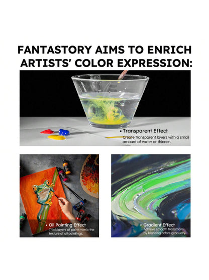 Fantastory Acrylic Paint Set, 28 Classic Colors(2oz), Professional Craft Paint Kit,Canvas/Rock/Stone/Ceramic/Model/Wood Painting With 12 Brushes,Back To School,School Supplies