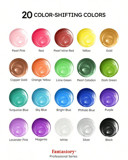 Fantastory Metallic Iridescent Acrylic Paint Set With 12 Brushes, 20 X 2oz Metallic Colors, Color-Shifting, Craft Paint Kit, Metal/Canvas/Rock/Stone/Ceramic/Model/Wood Painting