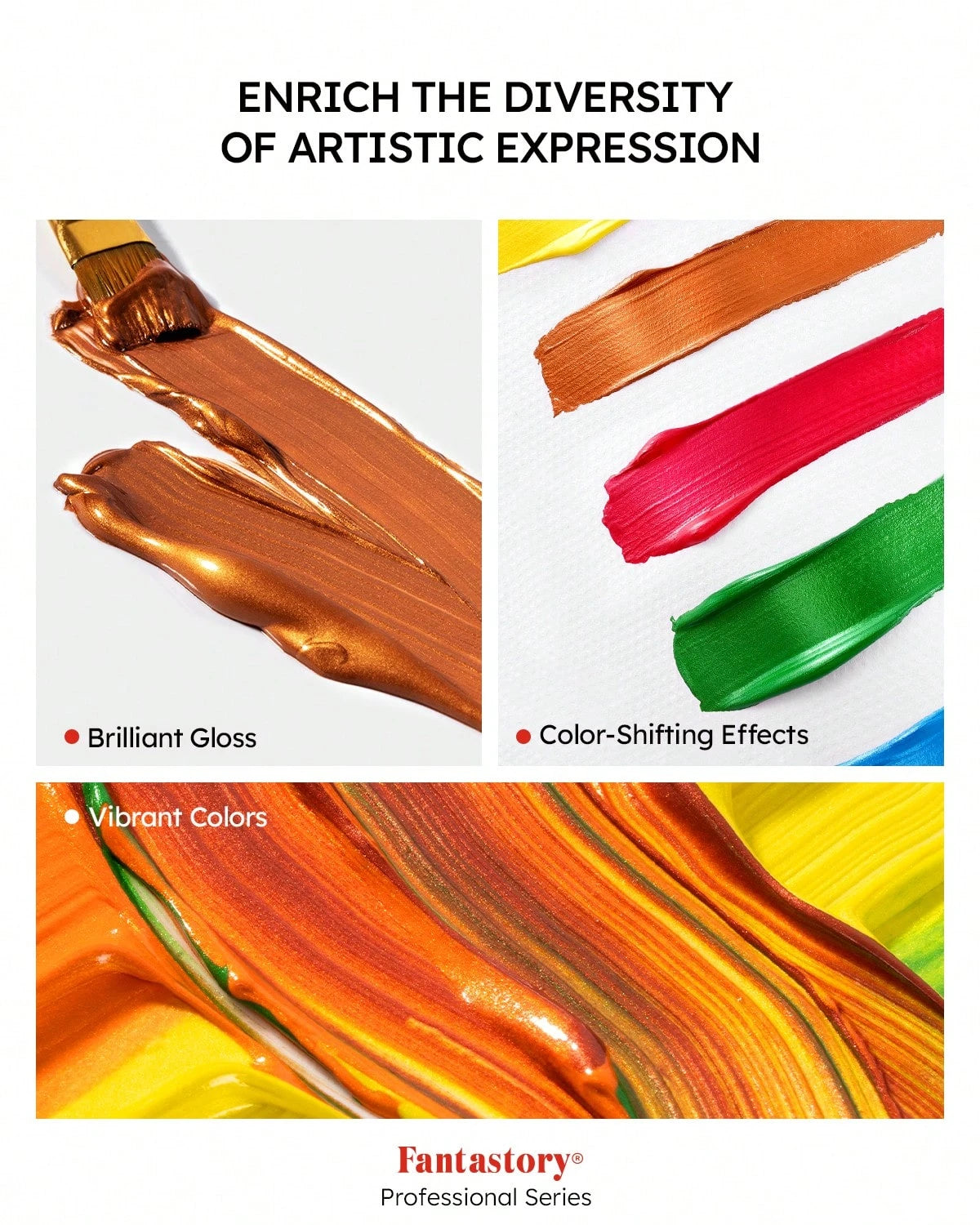 Fantastory Metallic Iridescent Acrylic Paint Set With 12 Brushes, 20 X 2oz Metallic Colors, Color-Shifting, Craft Paint Kit, Metal/Canvas/Rock/Stone/Ceramic/Model/Wood Painting