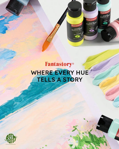 Fantastory Pastel Acrylic Paint Set+12 Brushes, 24 X 2oz Pastel Colors Art Craft Paint For Artists, Halloween Decorations, Canvas Ceramic Wood Rock Painting Supplies Kit