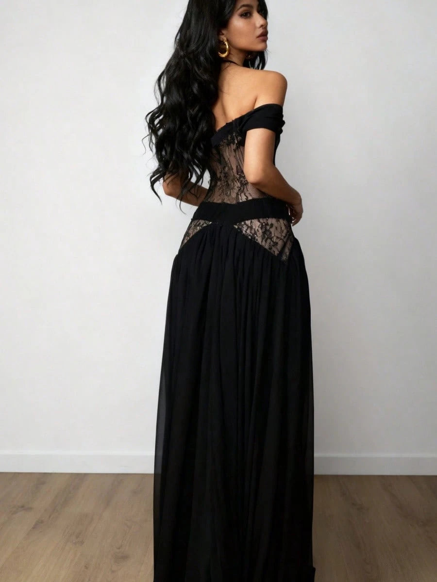 Fashion Summer New Style Elegant Style Sexy Lace Splicing Micro Transparent Split Dress