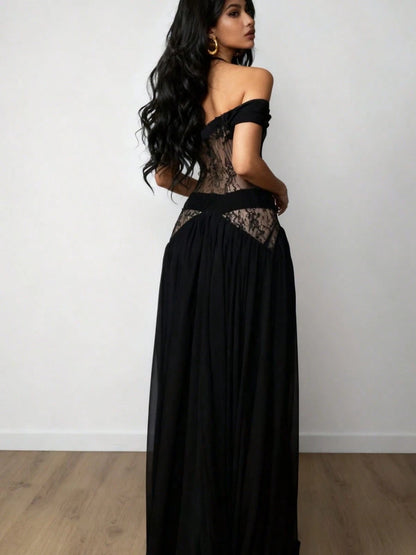 Fashion Summer New Style Elegant Style Sexy Lace Splicing Micro Transparent Split Dress