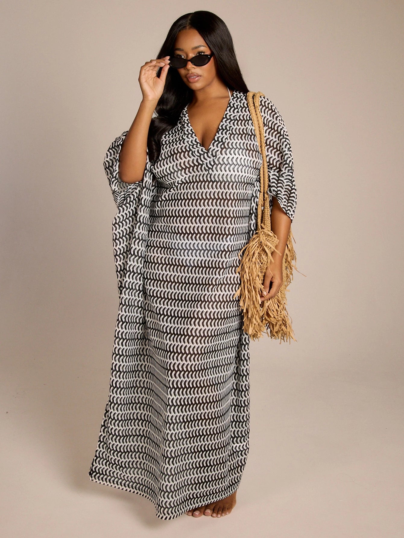 FASHION SZN Plus Size Womens Crochet Fine Knit Maxi Beach Cover Up Beachwear Plus Size Cover Ups Kaftan Boho Ibiza Festival Outfit Country Music Festival Swim Swimwear Beach Club Sexy Elegant Party Lo