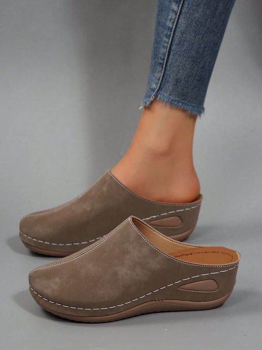 Fashion Women's New Wedge Heel Thick Sole Closed Toe Mule Slippers, Lightweight Comfortable Soft Bottom Slides For Home And Walking, Spring And Autumn