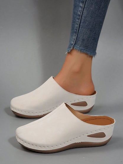 Fashion Women's New Wedge Heel Thick Sole Closed Toe Mule Slippers, Lightweight Comfortable Soft Bottom Slides For Home And Walking, Spring And Autumn
