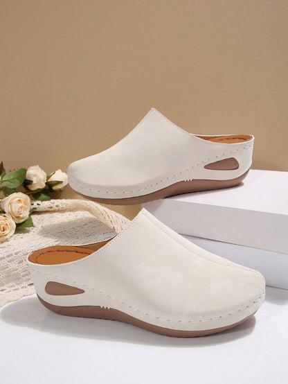 Fashion Women's New Wedge Heel Thick Sole Closed Toe Mule Slippers, Lightweight Comfortable Soft Bottom Slides For Home And Walking, Spring And Autumn
