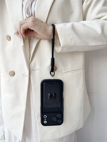 Fashionable Elegant Minimalist Practical Convenient Bow Card Holder Tiered Diamond Sand Phone Case With Lanyard Anti-Slip Anti-Drop Durable Wear-Resistant Protective Shell Compatible With Apple 17/17P