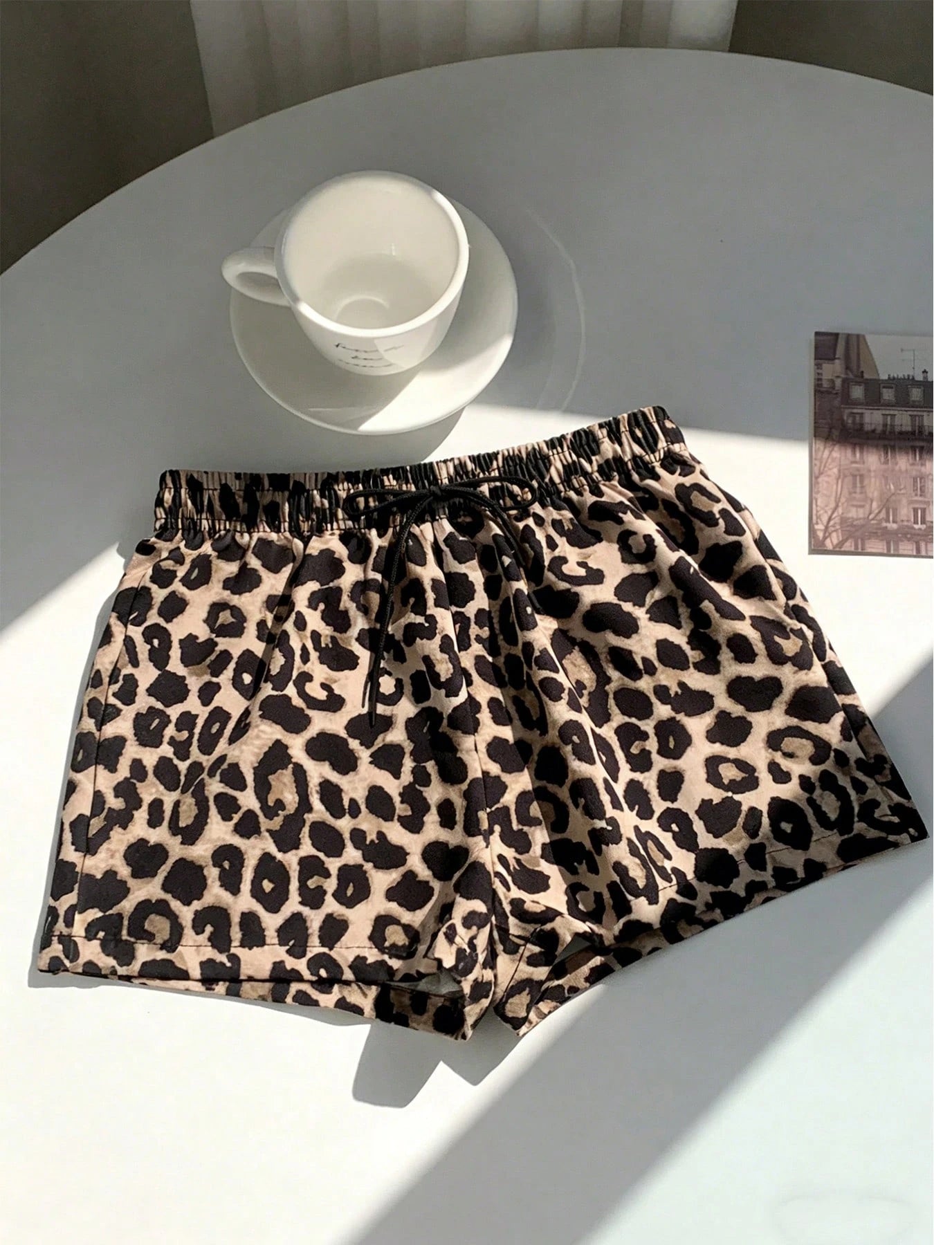 Fashionable Leopard Animal Print Women's Summer Shorts, High Waist Drawstring Casual Beach Pants, Y2K Cute Nightclub Outfit Sports
