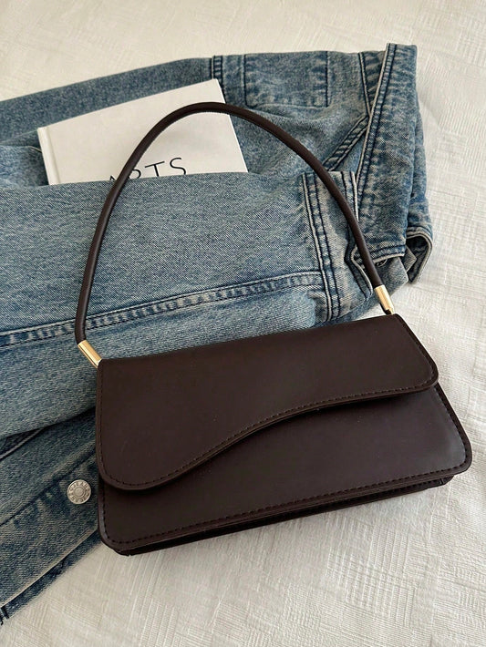 Fashionable Solid Color Asymmetrical Flap Vintage Minimalist Elegant Shoulder Bag, Small Bags