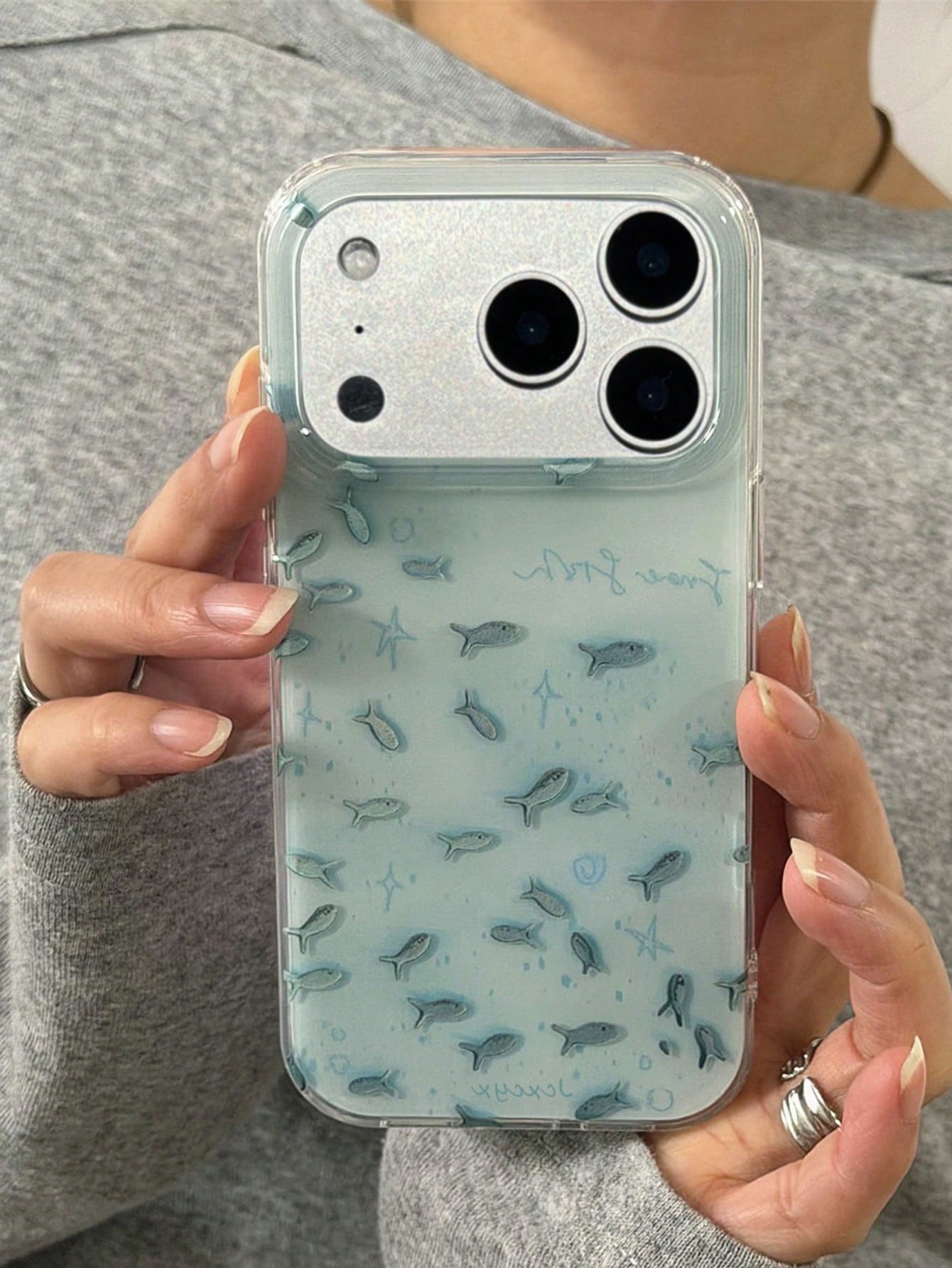 Fashionable Swirl Blue Fish Phone Case Compatible With IPhone 17 Pro Max, 17 Pro, 17, 16, 15, 14, 13, 12 Pro Max, 11, Laser Anti-Drop Protective Cover