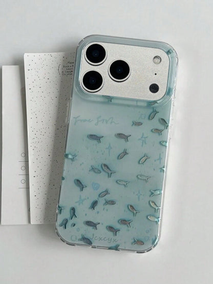 Fashionable Swirl Blue Fish Phone Case Compatible With IPhone 17 Pro Max, 17 Pro, 17, 16, 15, 14, 13, 12 Pro Max, 11, Laser Anti-Drop Protective Cover