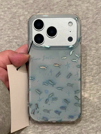 Fashionable Swirl Blue Fish Phone Case Compatible With IPhone 17 Pro Max, 17 Pro, 17, 16, 15, 14, 13, 12 Pro Max, 11, Laser Anti-Drop Protective Cover