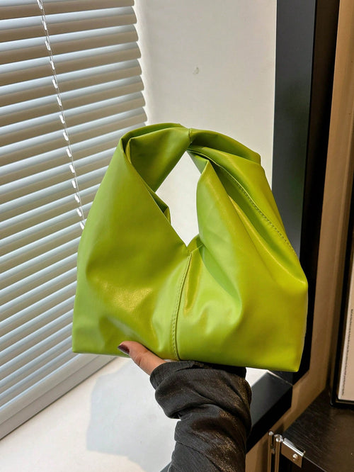 Fashionable Versatile Solid Color New PU Shoulder Bag, Casual Minimalist Textured Baguette Small Handbag For Women