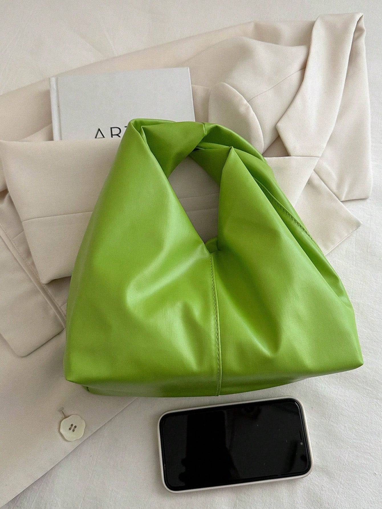 Fashionable Versatile Solid Color New PU Shoulder Bag, Casual Minimalist Textured Baguette Small Handbag For Women