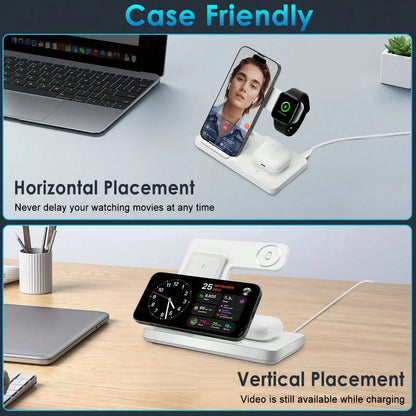 Fast Charging 3-In-1 Wireless Charging Stand, 15W Wireless Charger 3-In-1 Wireless Charging Stand, Fast Charging Dock Compatible With IPhone 17/16/15/14/13/12/11/Pro/Max/XS/XR/X/8/Plus, 11/10/9/8/7/6