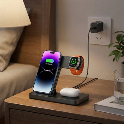 Fast Charging 3-In-1 Wireless Charging Stand, 15W Wireless Charger 3-In-1 Wireless Charging Stand, Fast Charging Dock Compatible With IPhone 17/16/15/14/13/12/11/Pro/Max/XS/XR/X/8/Plus, 11/10/9/8/7/6