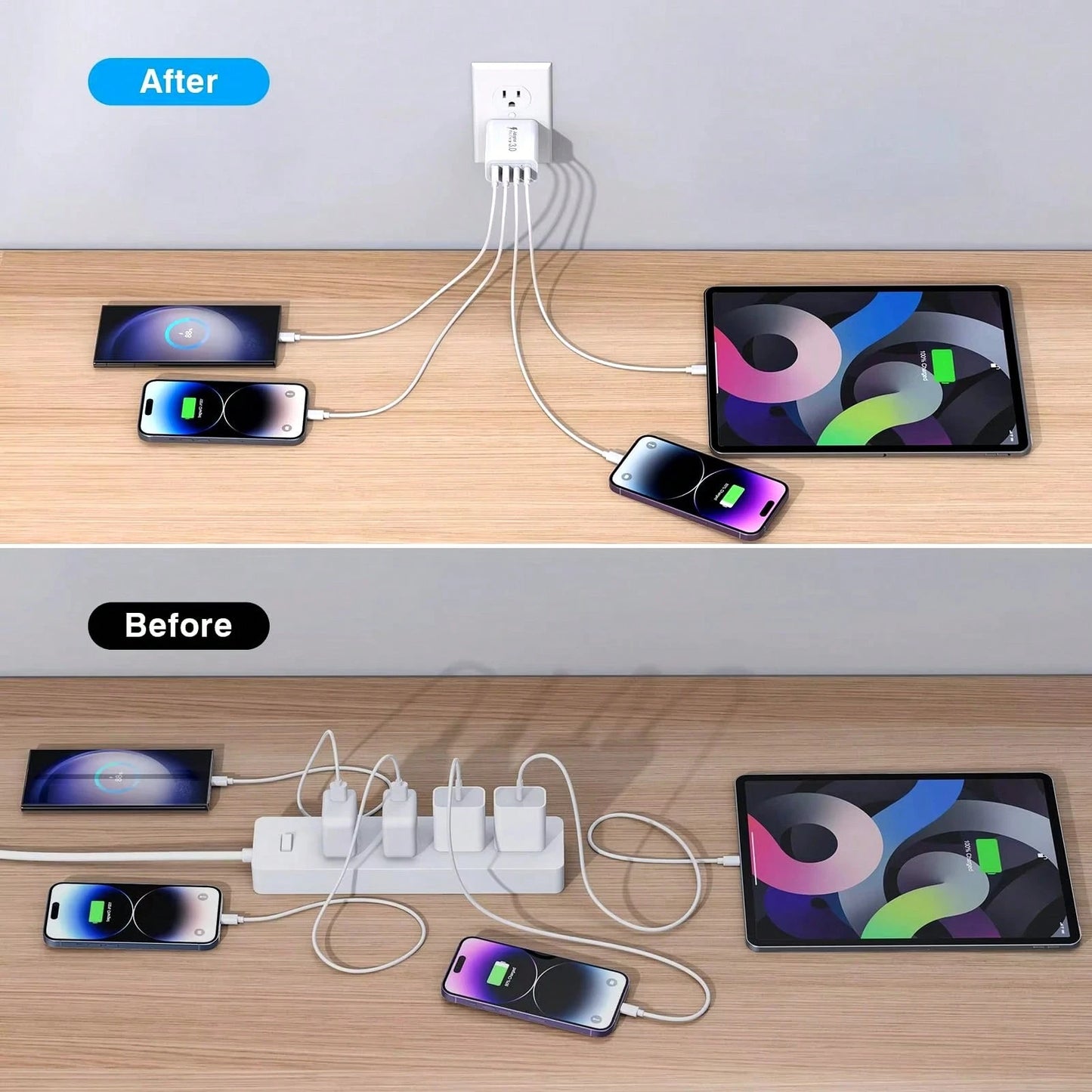 Fast Charging Multi-Port Power Strip Style Wall Charger 2A2C USB C Plug Fast Charge 40W 4-Port Multi USB Charger Plug US Dual Port PD Power Adapter +QC Wall Plug Multiport Mains Type C Charging Plug V
