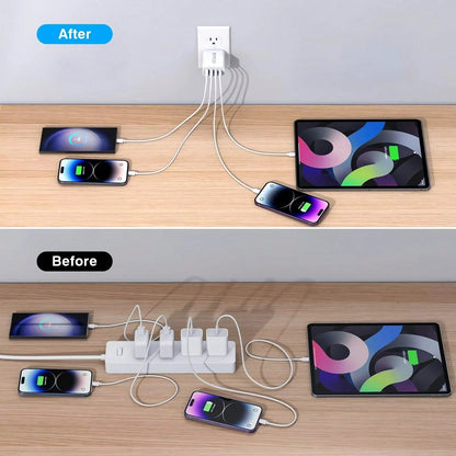 Fast Charging Multi-Port Power Strip Style Wall Charger 2A2C USB C Plug Fast Charge 40W 4-Port Multi USB Charger Plug US Dual Port PD Power Adapter +QC Wall Plug Multiport Mains Type C Charging Plug V