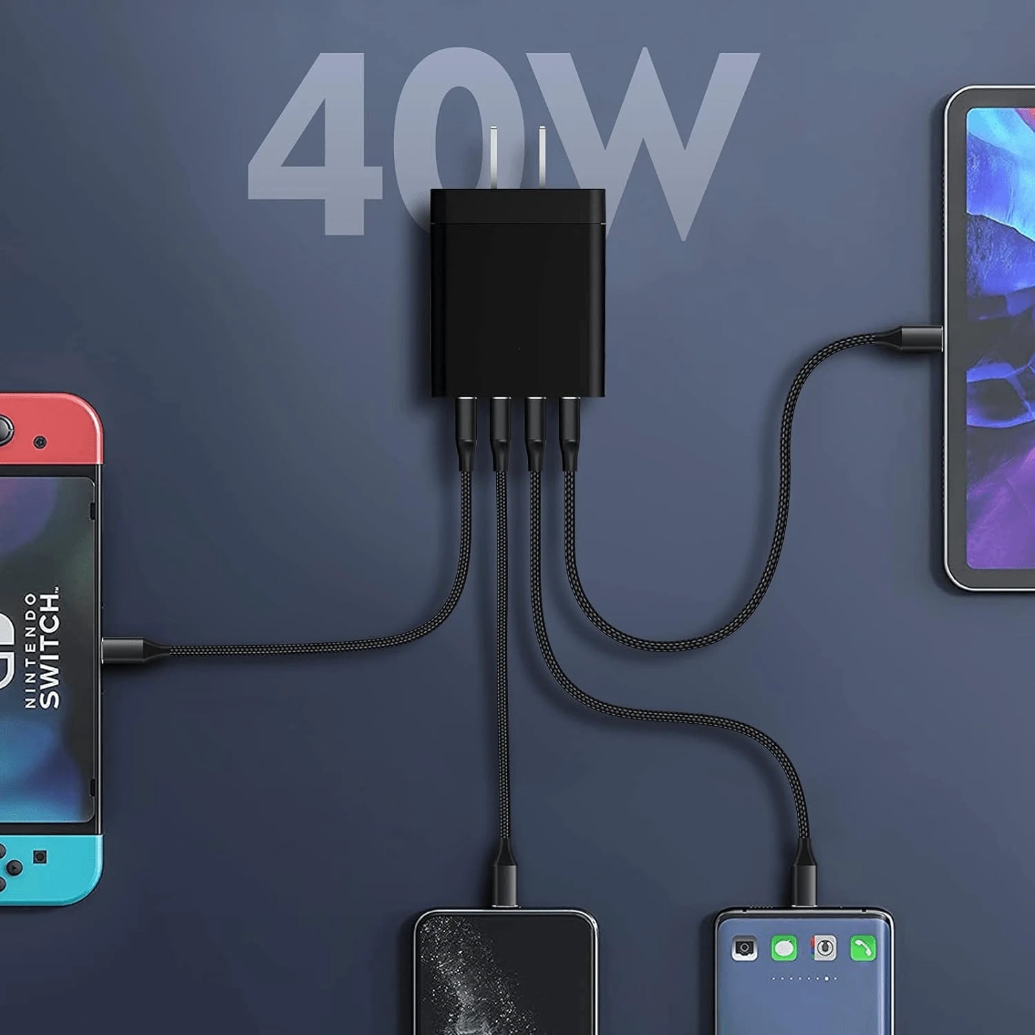 Fast Charging Multi-Port Power Strip Style Wall Charger 2A2C USB C Plug Fast Charge 40W 4-Port Multi USB Charger Plug US Dual Port PD Power Adapter +QC Wall Plug Multiport Mains Type C Charging Plug V