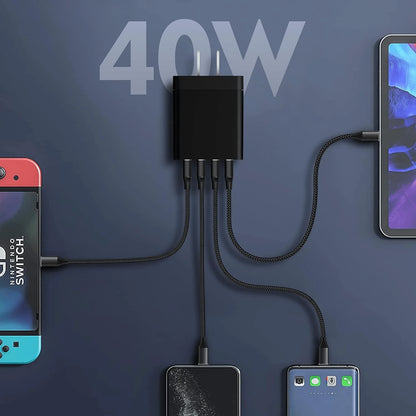 Fast Charging Multi-Port Power Strip Style Wall Charger 2A2C USB C Plug Fast Charge 40W 4-Port Multi USB Charger Plug US Dual Port PD Power Adapter +QC Wall Plug Multiport Mains Type C Charging Plug V