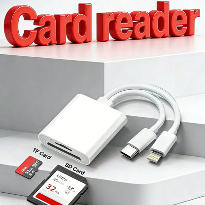 Fast Charging SD Card Reader With Dual Slots Compatible With Iphone/ Camera, Supports SD And TF Cards, Camera Viewer, Portable SD Card Adapter Compatible With IPhone 17/16/15/14/13/12/11/XS/XR, Series