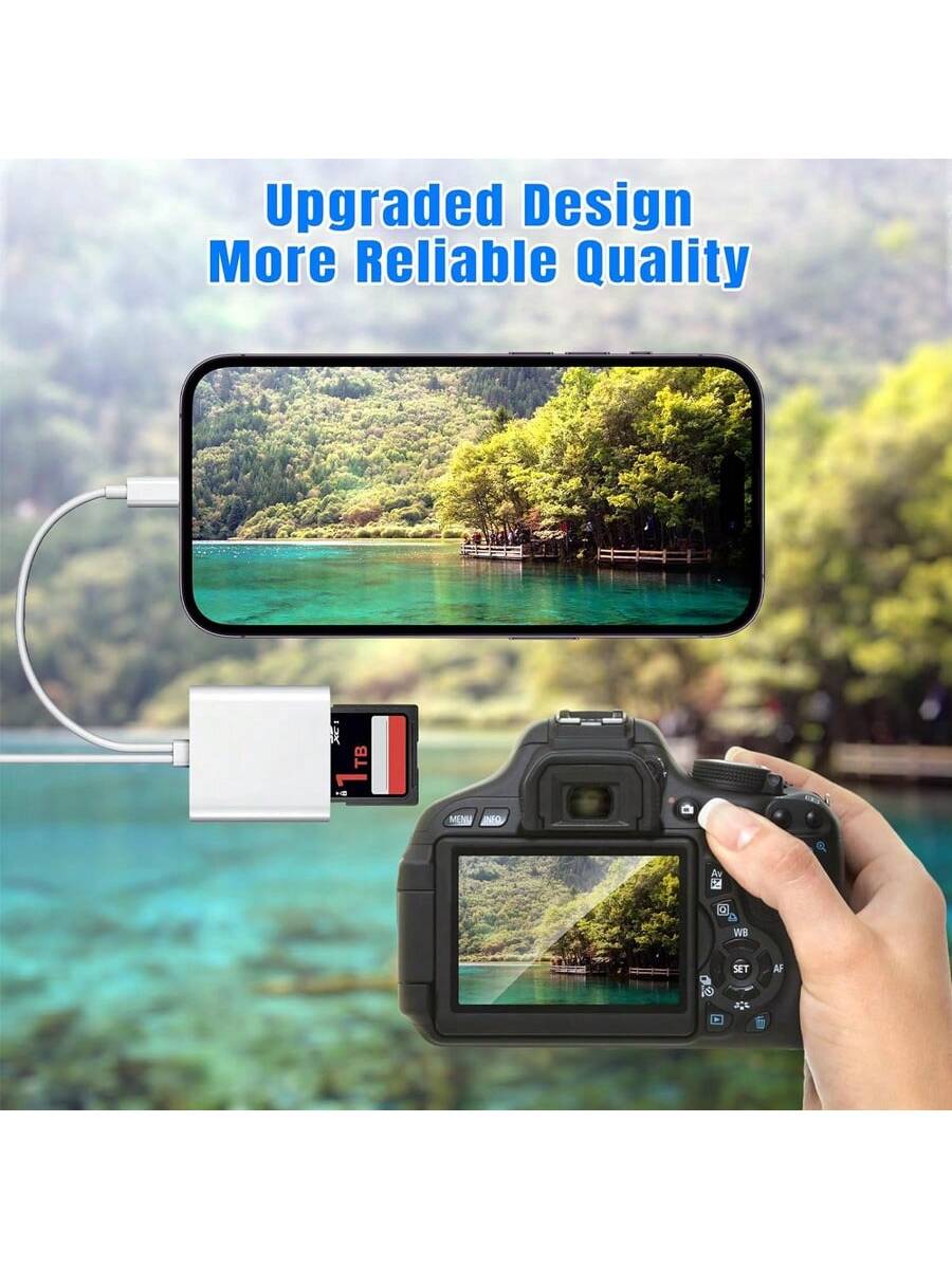 Fast Charging SD Card Reader With Dual Slots Compatible With Iphone/ Camera, Supports SD And TF Cards, Camera Viewer, Portable SD Card Adapter Compatible With IPhone 17/16/15/14/13/12/11/XS/XR, Series