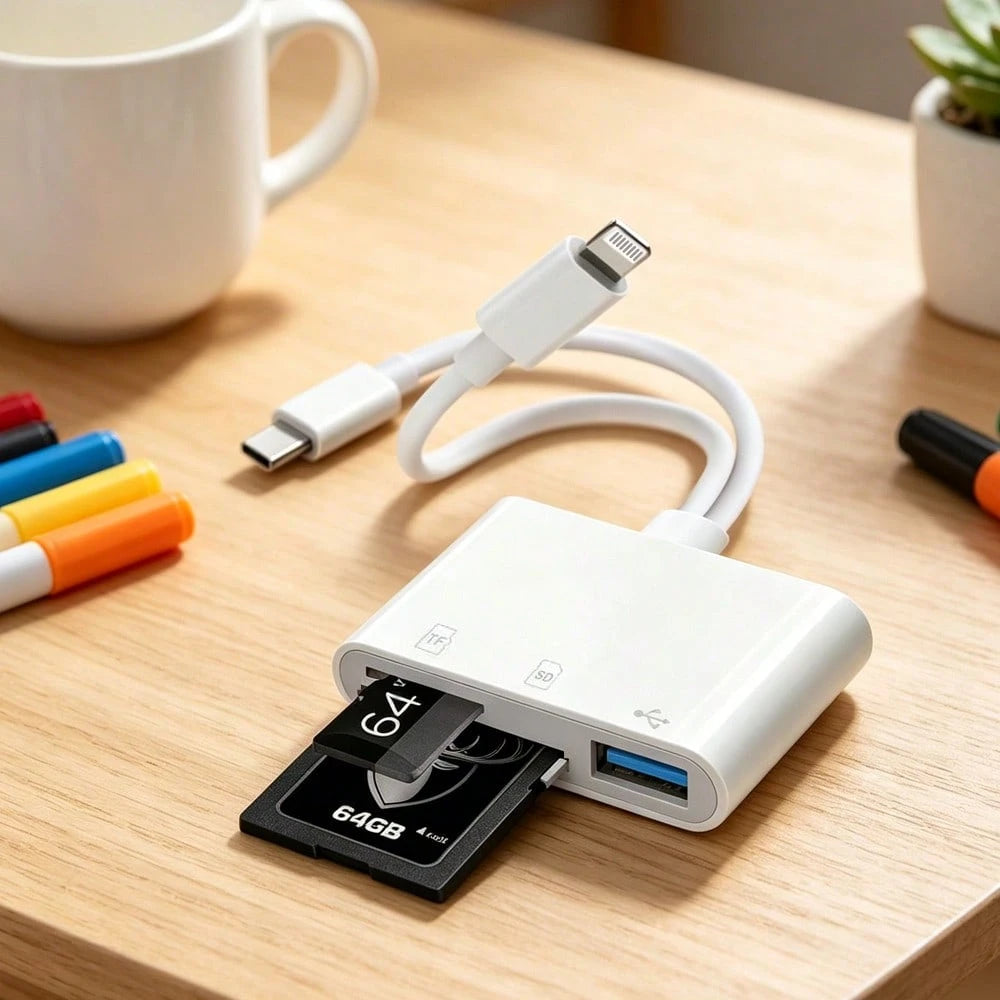 Fast Charging SD Card Reader With Dual Slots Compatible With Iphone/ Camera, Supports SD And TF Cards, Camera Viewer, Portable SD Card Adapter Compatible With IPhone 17/16/15/14/13/12/11/XS/XR, Series