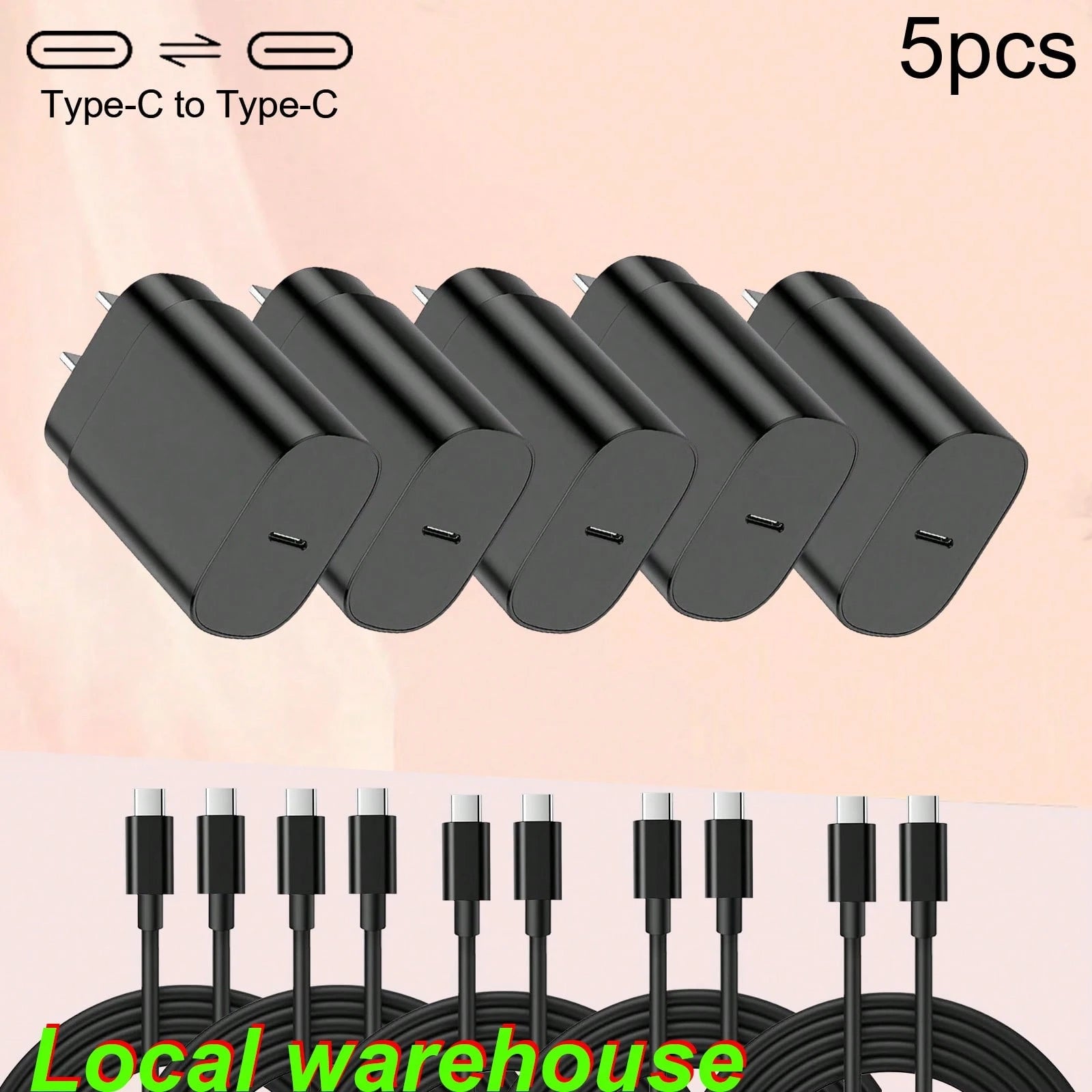 Fast Charging US Type A/B Plug (110-127V) 5-Pack Type-C Phone Charger – USB-C Wall Charger Plug & Cable Set – Chargers For Galaxy S25/S24/S23/S22/S21| Local Warehouse Memorial Day Summer Kickoff