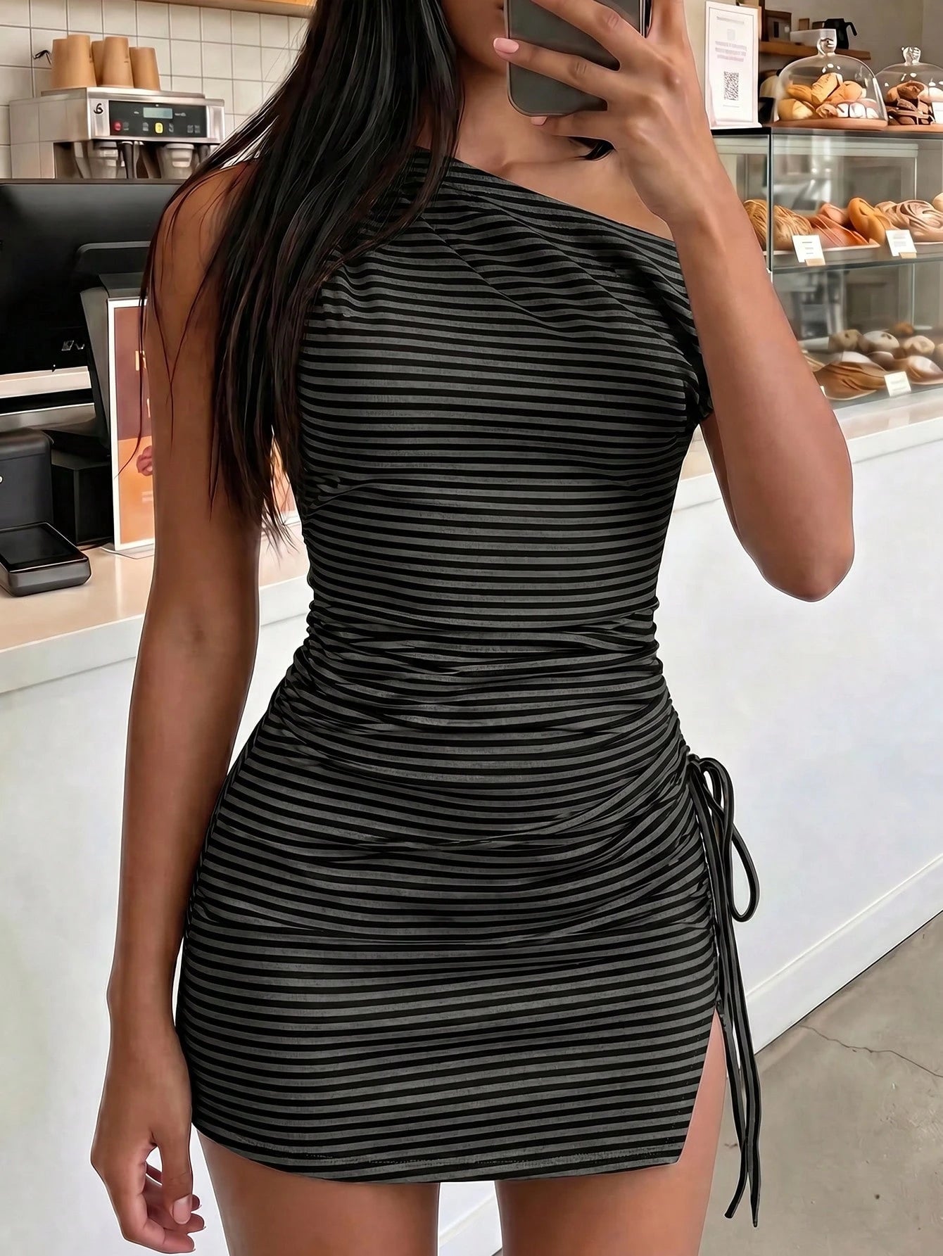 FavEase Women's Striped Sexy Off-Shoulder Casual Dress YK2