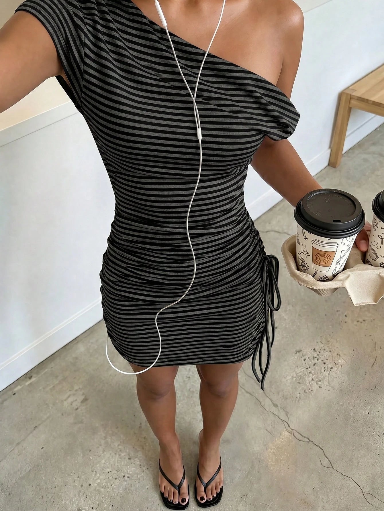 FavEase Women's Striped Sexy Off-Shoulder Casual Dress YK2