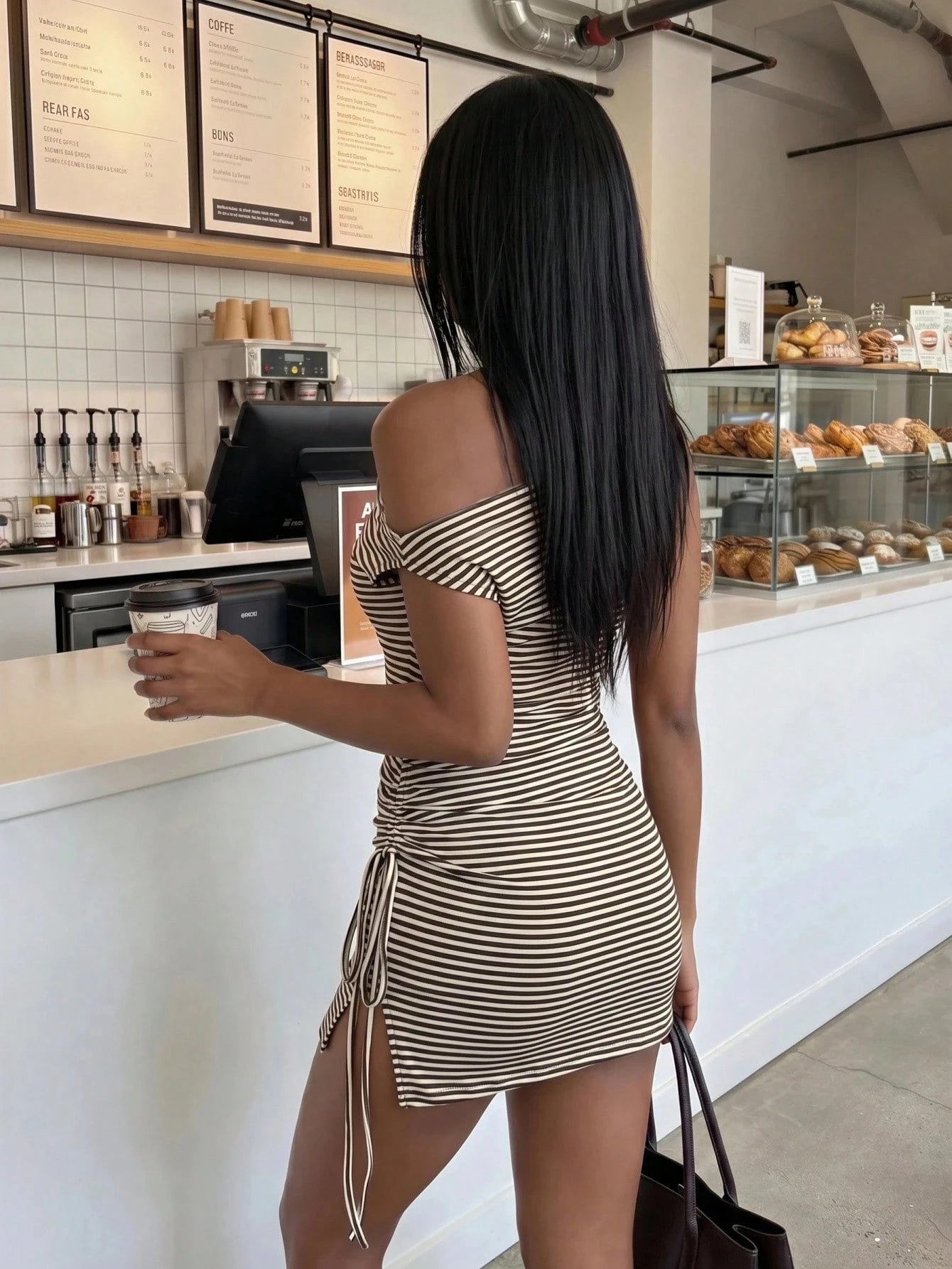 FavEase Women's Striped Sexy Off-Shoulder Casual Dress YK2